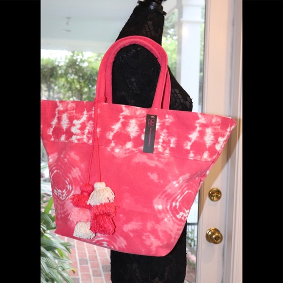 NO BOUNDARIES PINK/WHITE CANVAS TOTE - Picture 2 of 9